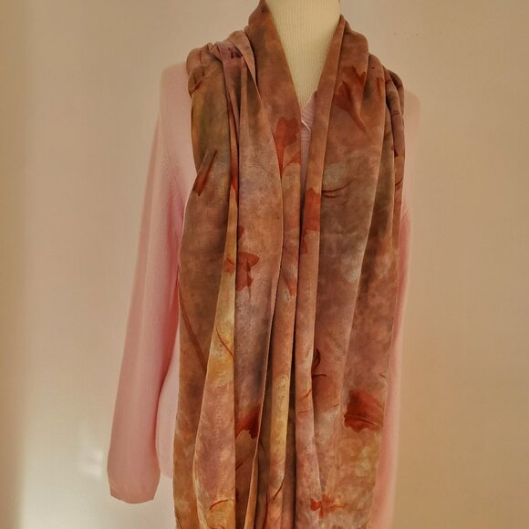 NEW XL merino wool oversized scarf wrap flower painted red pink blue brown gray - Picture 11 of 15